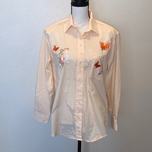 softwear Tops - Softwear western embroidered floral sequined long sleeve button down shirt